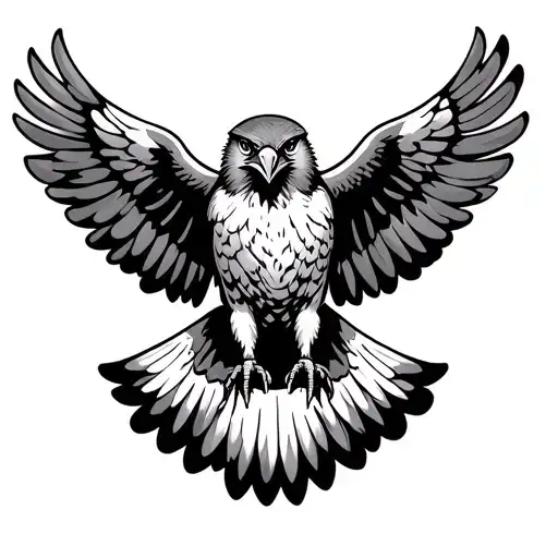 Front Facing Falcon Flying With Curved Wings Spread