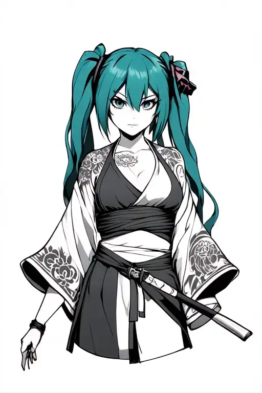 Hatsune Miku With Yakuza Style Chest Wrap And Kimono