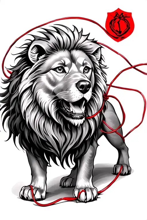 Lion Dog With Red String Of Fate