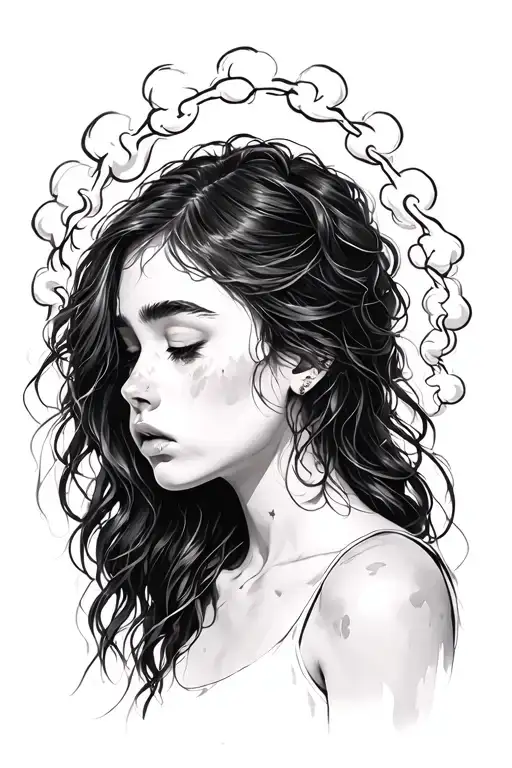 Sad Girl With Thoughts Circling Her Head