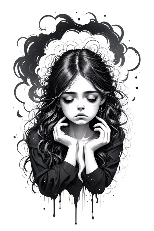 Sad Girl With Thoughts Swirling Around Her Head Emerging