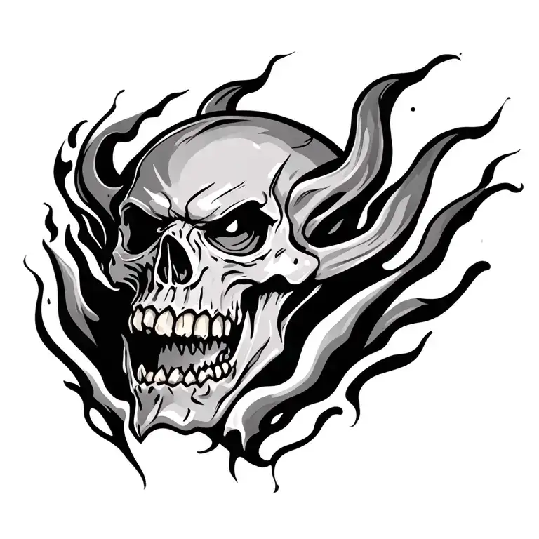 Color Tattoo Of Angry Demon Skull Add Flames