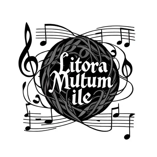 Words Litora Multum Ille With Music Notes Intertwined