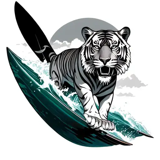 The Tiger Stands On Surfedusk And Is Surfing