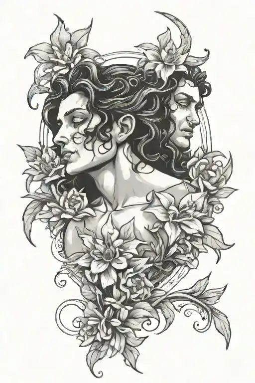 Hades And Persephone Embracing Surrounded By Narcissus Flowers