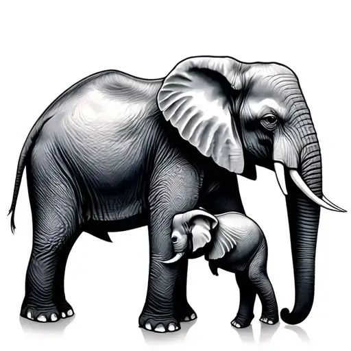 Mom And Baby Elephant