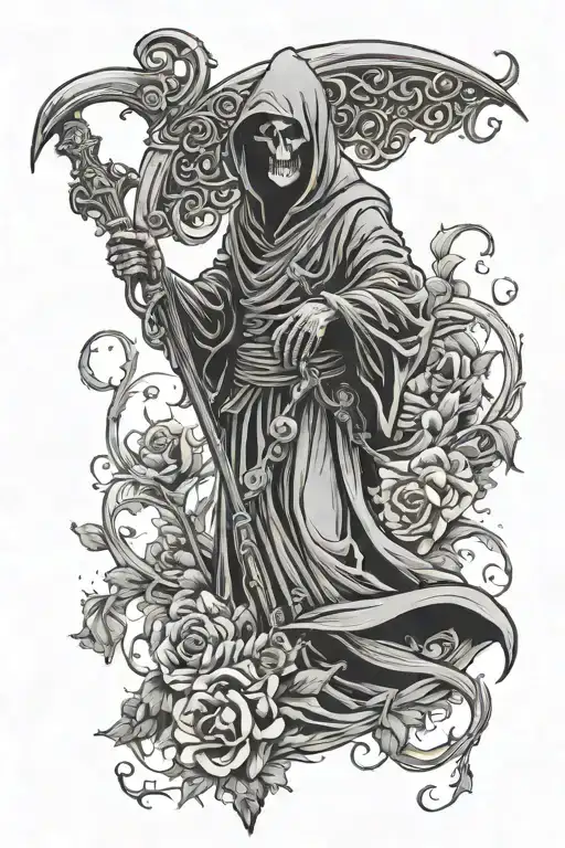 Grim Reaper Full Body With Detailed Flowers