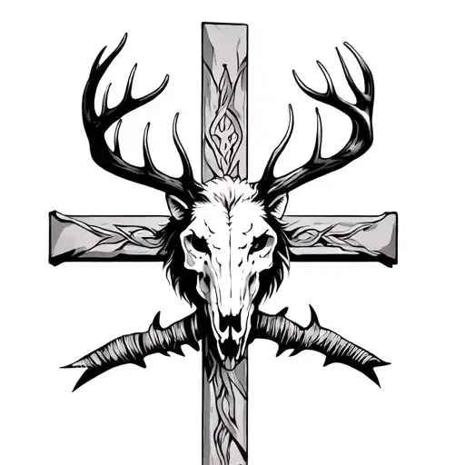 Lion A Cross And Deer Skull