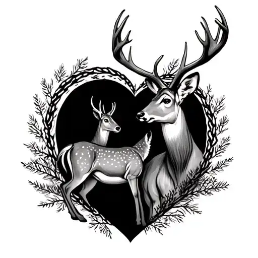 Browning Buck And Doe Heart With Tracks Around It