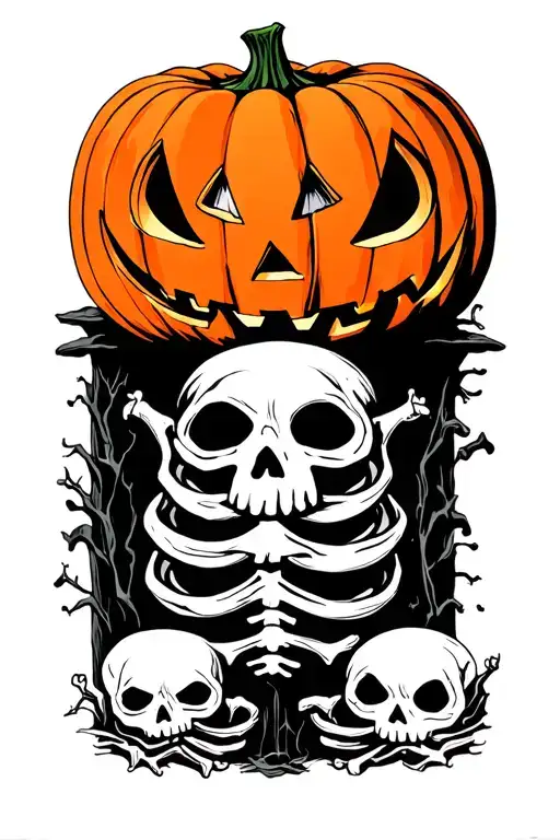 Pumpkins Skeletons Ghost Orange