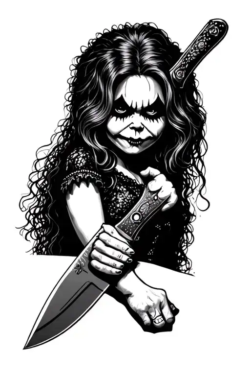 Bride Of Chucky With Knife Dot Work