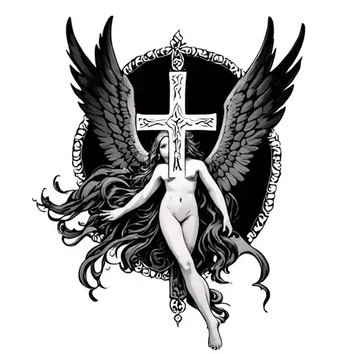 Female Angel With Cross Surrounded