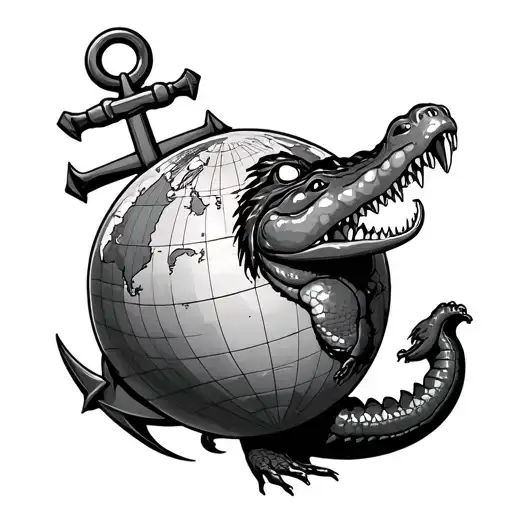 Globe With A Anchor Behind And A Gator Claiming The Globe