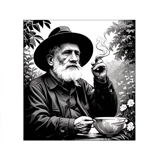 Old Man Smoking In A Garden Scene