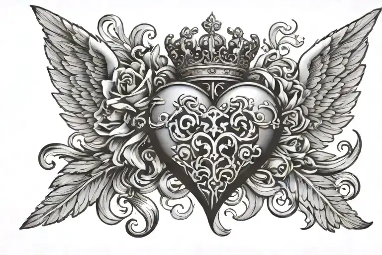 Heart Tattoo Angel Wind King's Crown Made