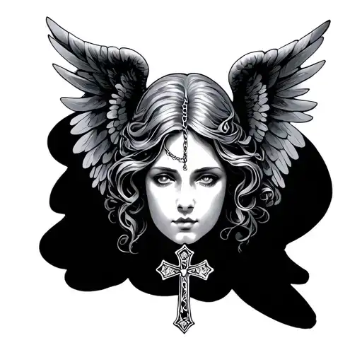 Female Angel Face Cross Necklace