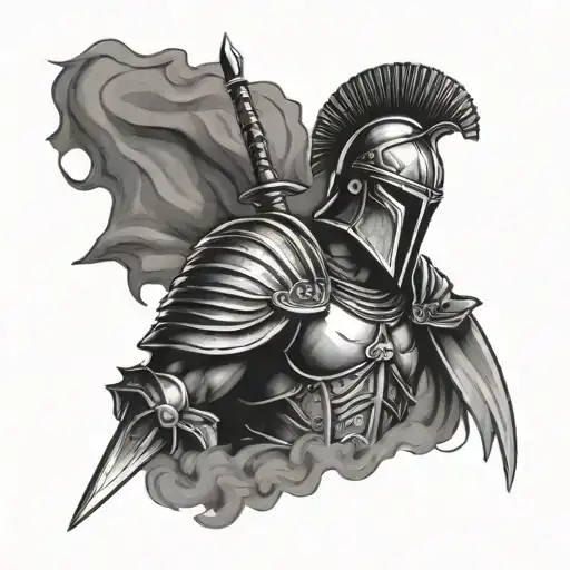 Spartan Warrior And Sword And Knight