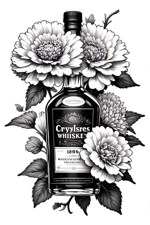 Carnation And Chrysanthemum Tangled Together Bottle Of Whiskey