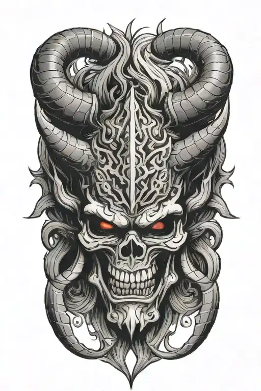 Oni Mask And Skull With Horns Bahamut Head
