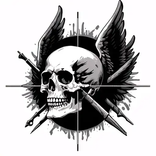 Crosshairs On A Skull With Wings