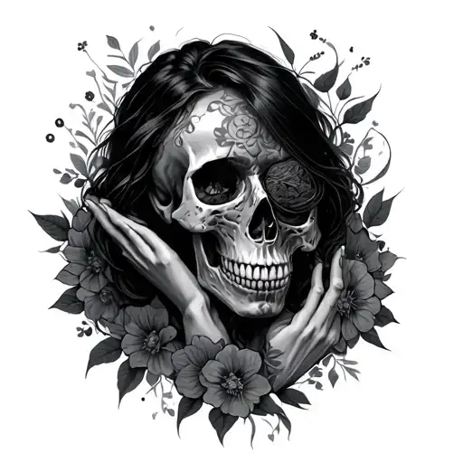 Woman Reaching To Save Skull With Floral