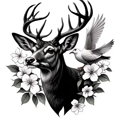 A Deer And A Dove Chestpiece With Dogwood Flowers Between Them