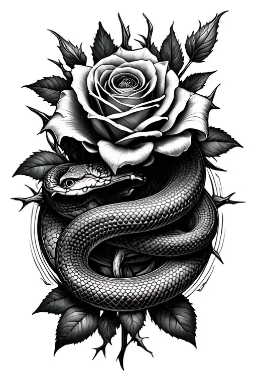Rose And Lily With Thorns With Snake Intertwined