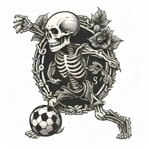 Skeleton With A Wreath Playing Soccer