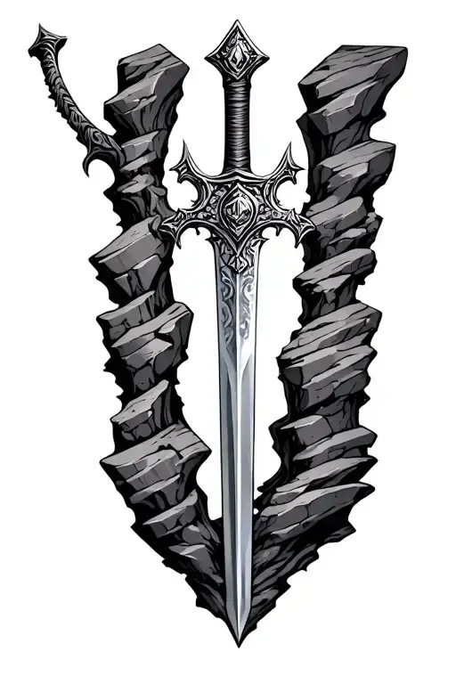 A Fantasy Claymore Sword Imbedded Inside A Stone