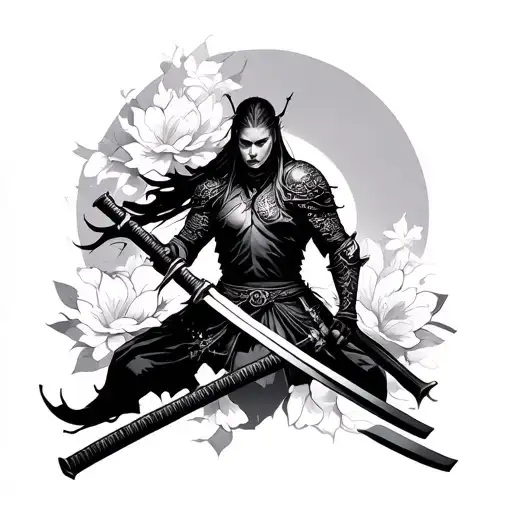 Warrior And With Weapons Katana With Petals