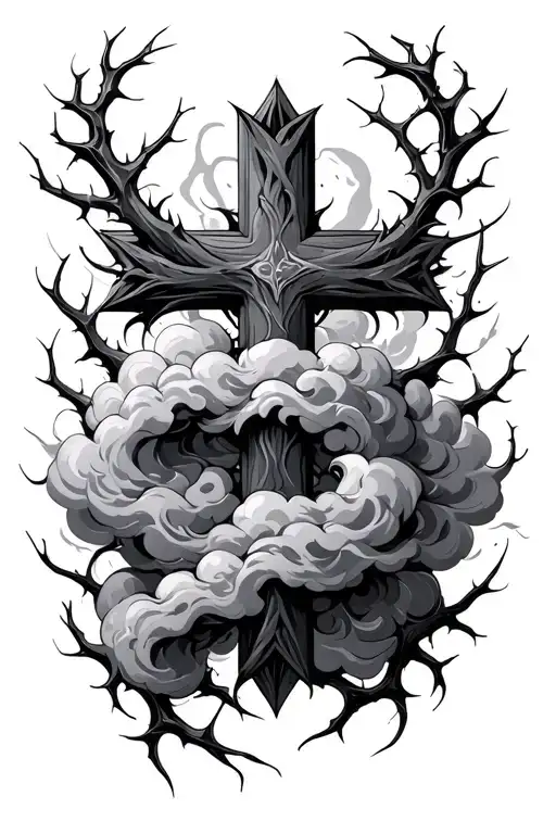 Cross Filled With Clouds Thorns Wrapping