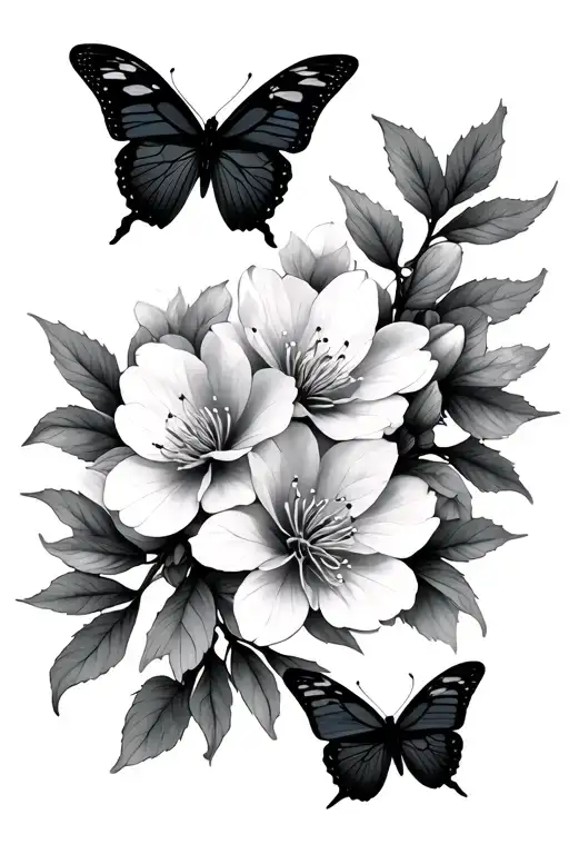Cherry Blossom With Butterflies
