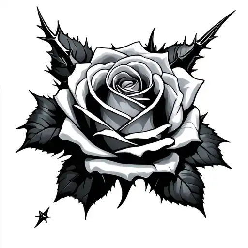 Black And Grey Rose With Thorns