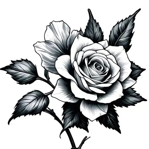 Narcissus Flower And Rose With Stems