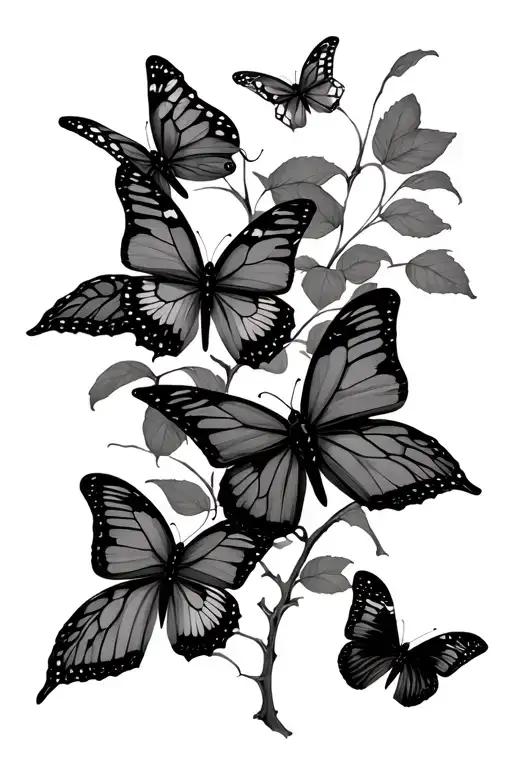 Three Butterflies On A Vine