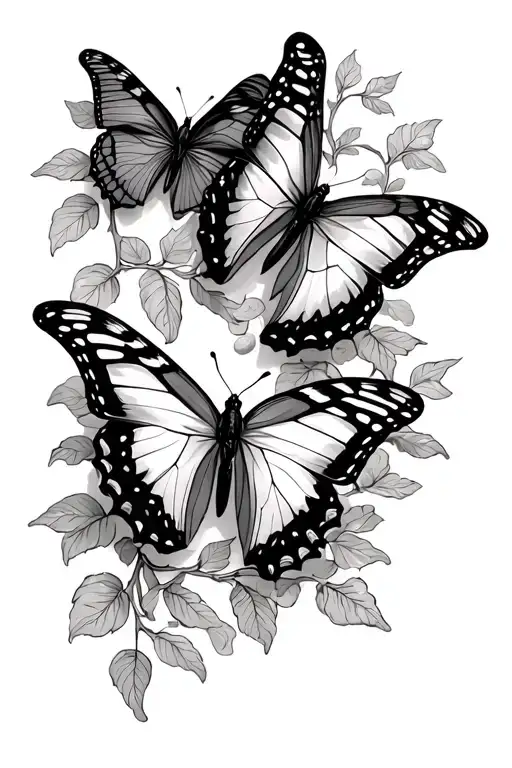 Three Butterflies On A Vine