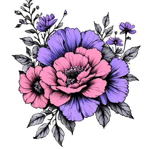 Purple And Pink Ribboon With Flowers Growing