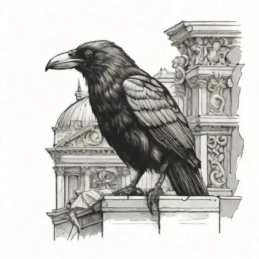 A Crow Perched On Roman Architecture With Titties Hidden In The Background