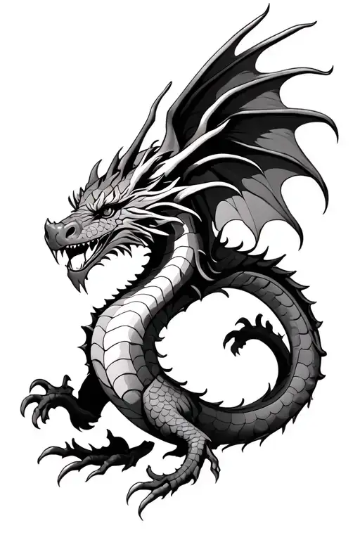 Dragon With Wings Of The Tail Will Be Seen In Small Colors Of Scales High Detail