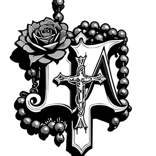 Gothic Rosary Wrist Tattoo With The Letters J And A Incorpated Into It