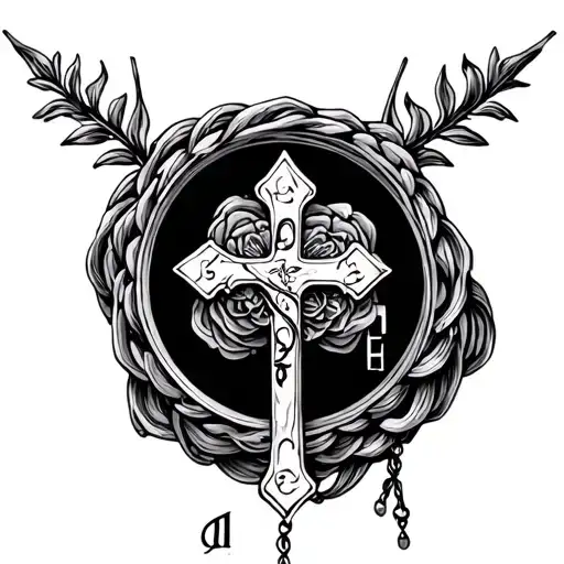 Gothic Rosary Tattoo With The Letters J And A Incorpated Into It That Wraps Around