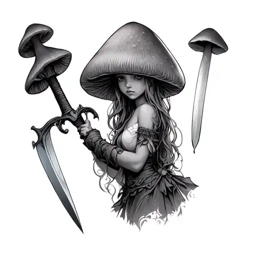 Mushroom Girl Holding A Skinny Sword