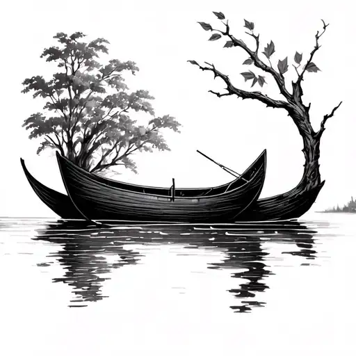 A Twig And Leaf Boat Swimming Down The River