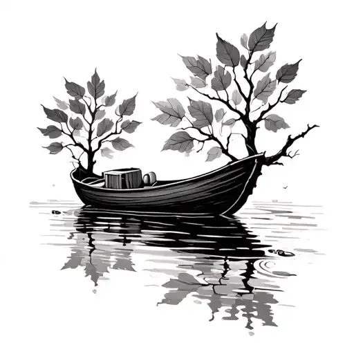 A Boat Made Of Leafs And Twig Swimming Down The River