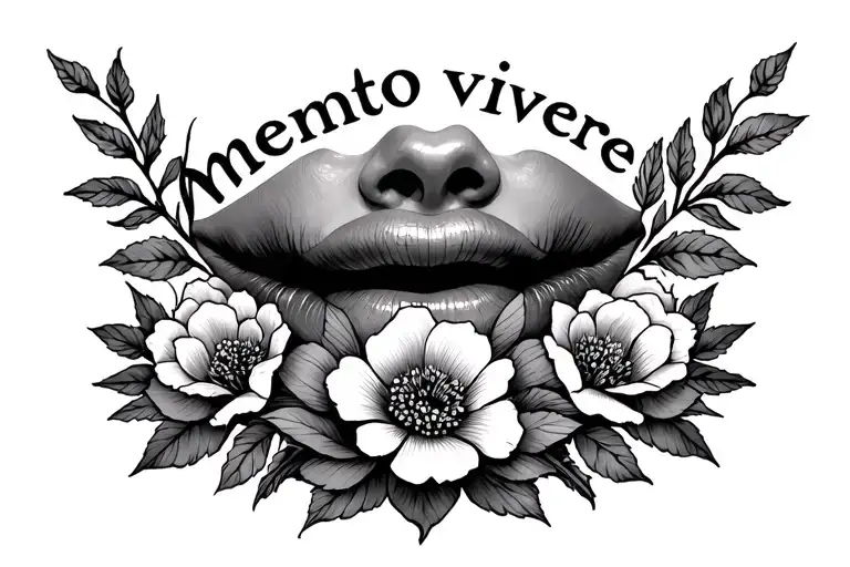 Throat Tattoo For Women With Saying Memento Vivere Flowers Fine Line