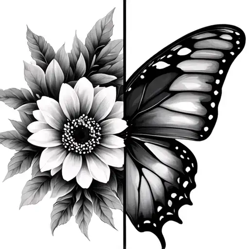 Half Butterfly Half Flowers