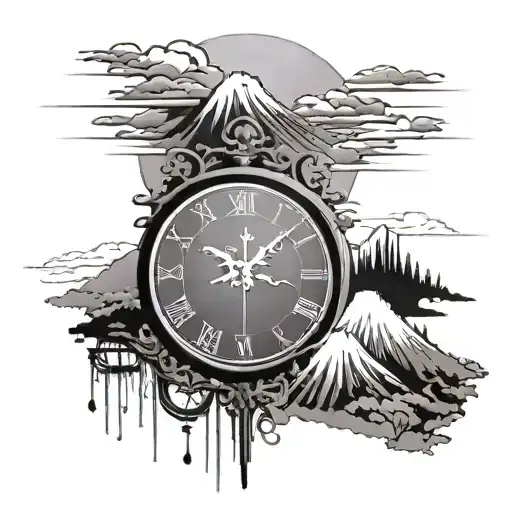 Clock And Mount Fuji Background Black