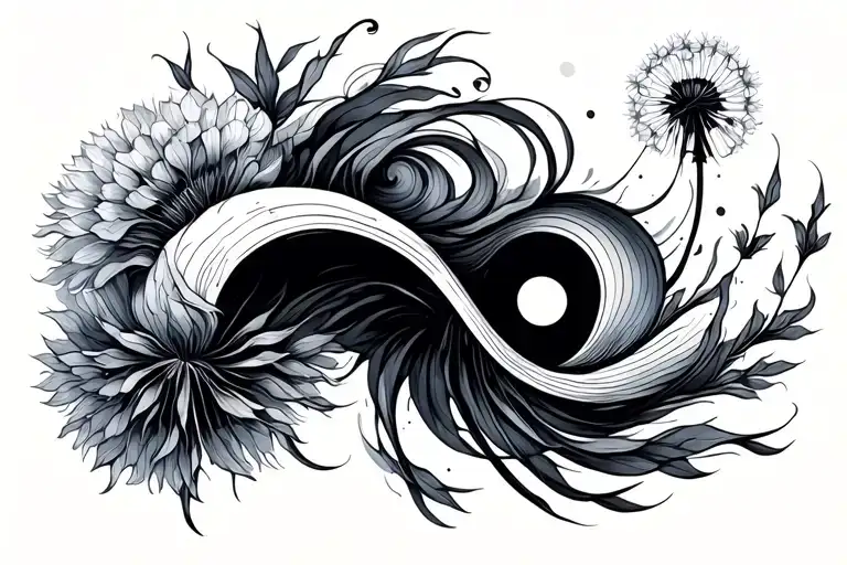 Linear Tattoo With Waves And Dandilion And Semi Colon