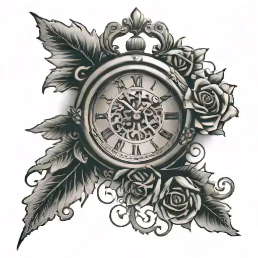 Clock Tattoo With Key And Rose Background