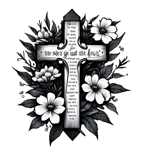 Cross With Flowers And Bible Verse